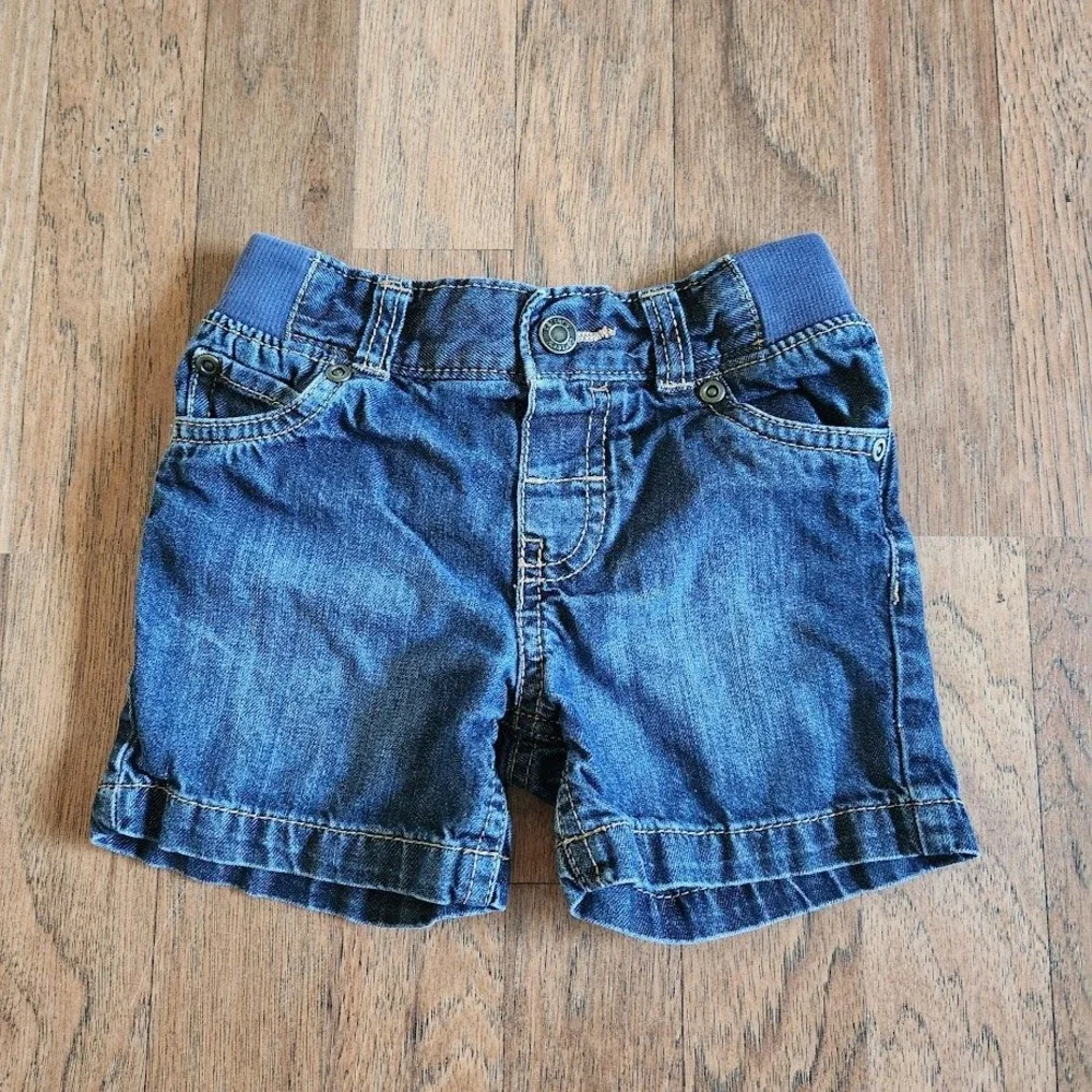 Carters Kids Denim Shorts Dark Wash Elastic Waist 18 Months Cotton 5-Pocket 493